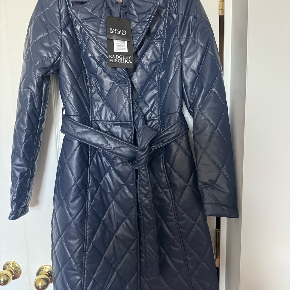 Badgley Mischka Women's Dark Blue Quilted Puffer Coat